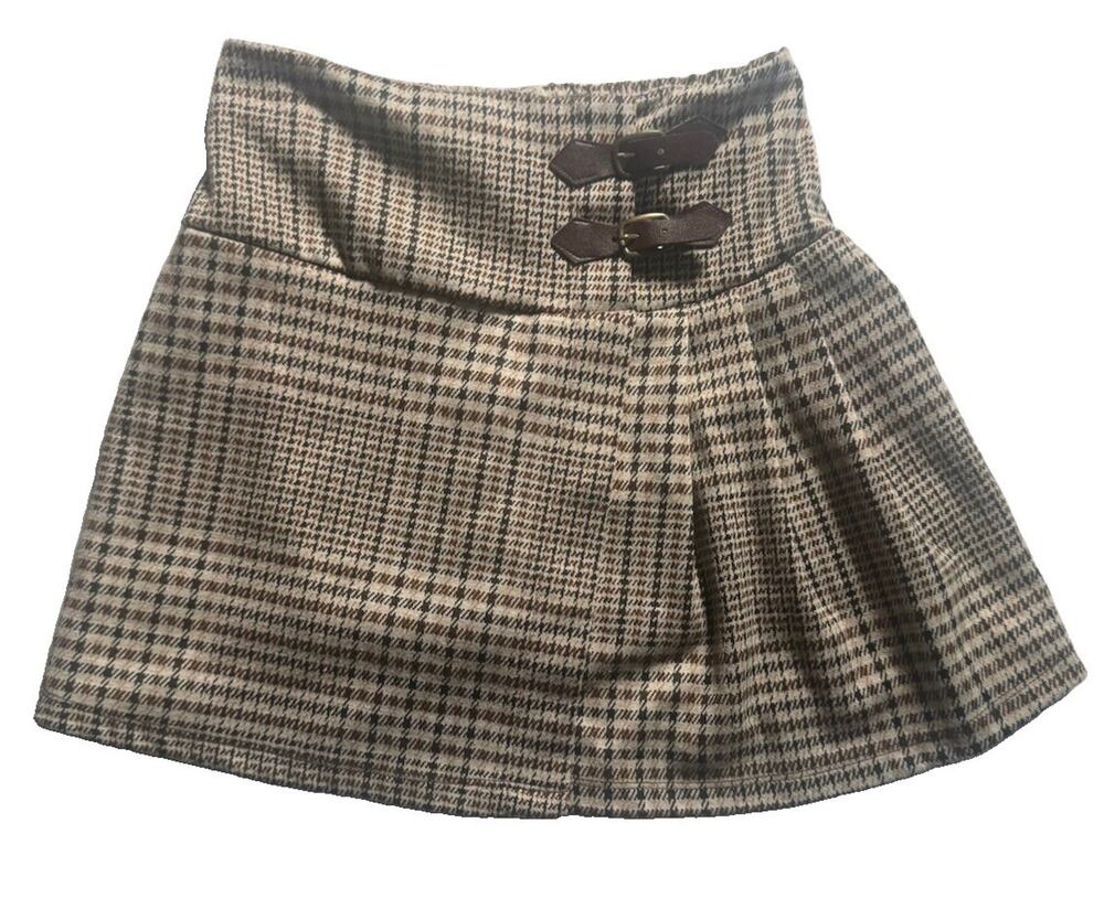 Btween Girls Size 10 Plaid Pleated Skort Brown Double Buckle Preppy